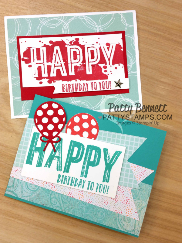 Celebrations Duo embossing folder and Happy Celebrations stamp set birthday card featuring Stampin' Up! supplies, and Balloon Pop-Up framelits
