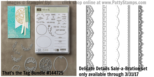 That's the Tag thinlit dies and Delicate Details lace stamps from Stampin' Up!. 