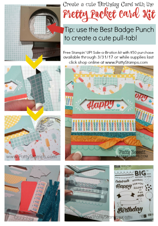 Pretty Pocket Card Kit birthday card idea featuring Stampin' UP! Sale-a-Bration 2017 and Occasions catalog products by Patty Bennett