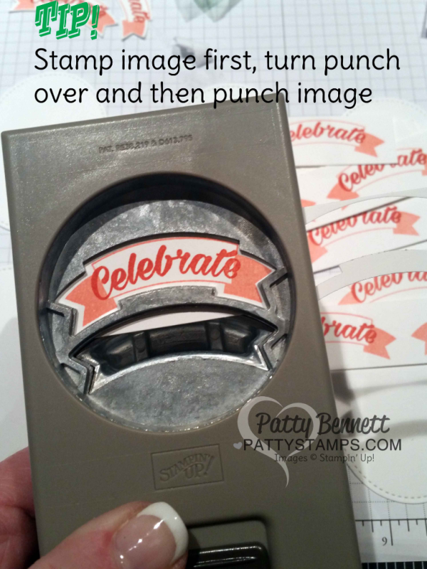 Tip for stamping and punching the celebrate image from the Birthday Bright stamp set from Stampin' Up!