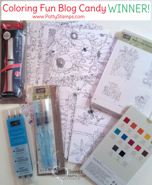 Coloring fun Blog Candy Giveaway winner - March 2017 www.PattyStamps.com