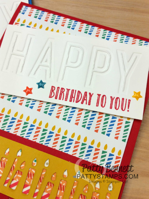 Happy celebrations duo embossing folder birthday card ideas from Patty Bennett featuring Stampin' Up! Supplies