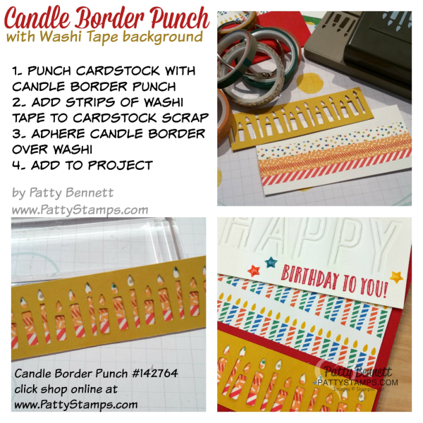 Candle border punch from Stampin' Up! with washi tape accent