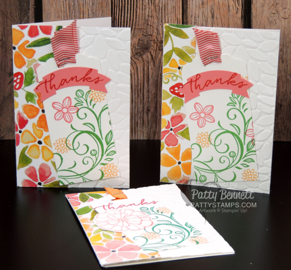 Stampin UP! Falling Flowers stamp set and Fresh Fruit designer paper - card idea by Patty Bennett