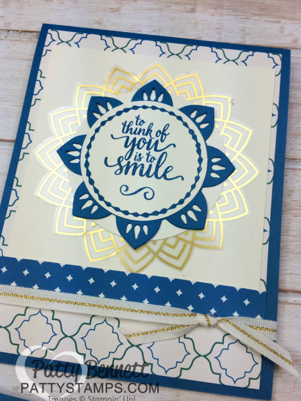 Eastern Palace Medallion card idea with gold foil sticker - new from Stampin Up!  Card by Patty Bennett
