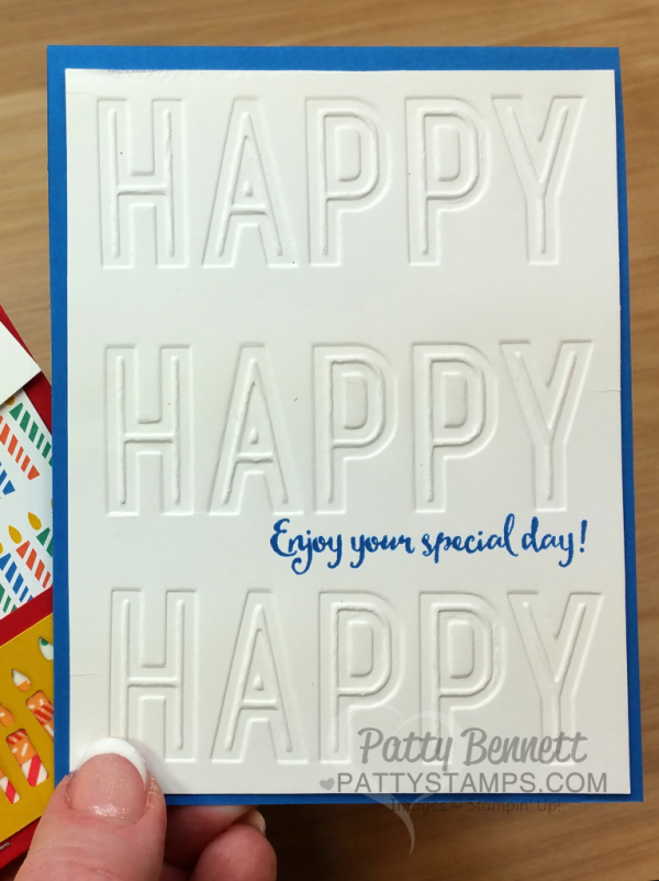 Happy celebrations duo embossing folder birthday card ideas from Patty Bennett featuring Stampin' Up! Supplies