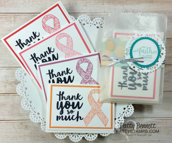 Ribbon of Courage thank you note card stamp set samples by Patty Bennett from onstage San Diego Stampin' Up! Event April 2017