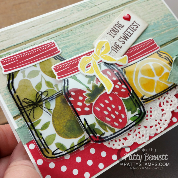 Jar of Love card featuring Stampin' Up! Fruit Stand designer paper by Patty Bennett