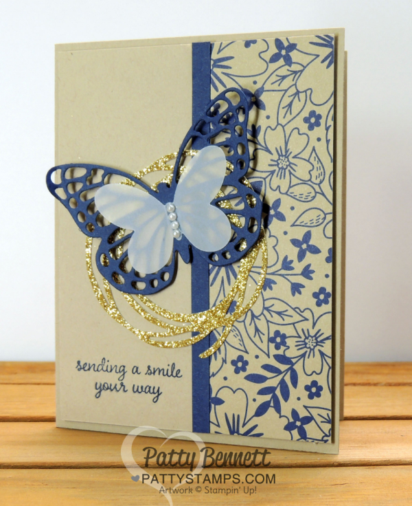 Stampin' Up! Swirly Scribbles and Butterfly thinlit dies on Affectionately Yours designer paper card by Patty Bennett