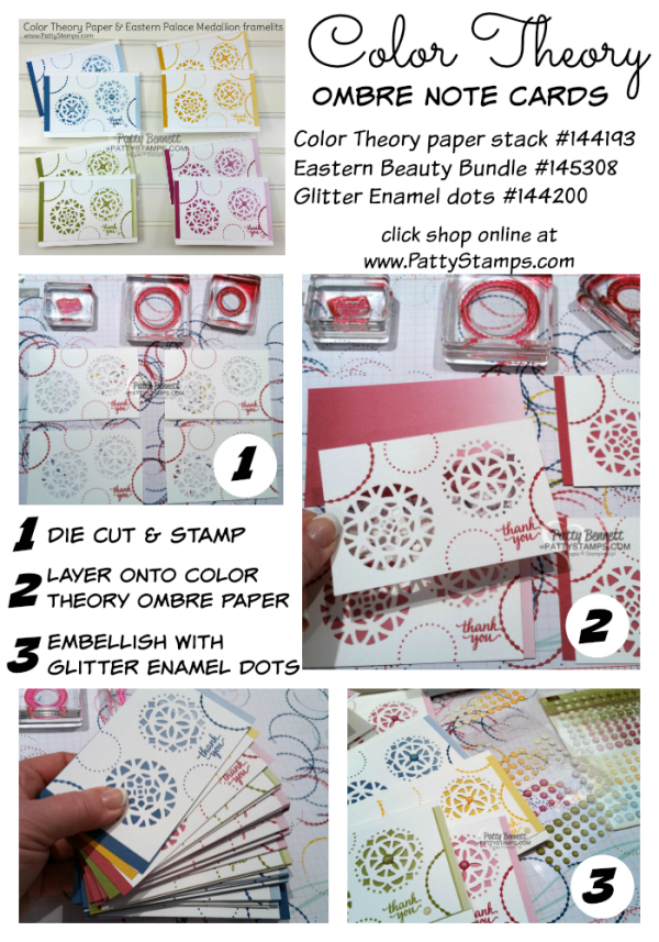 How to layer the Stampin' UP! Note Cards featuring Color Theory Suite products & Eastern Medallion framelits, by Patty Bennett How to layer the Stampin' UP! Note Cards featuring Color Theory Suite products & Eastern Medallion framelits, by Patty Bennett