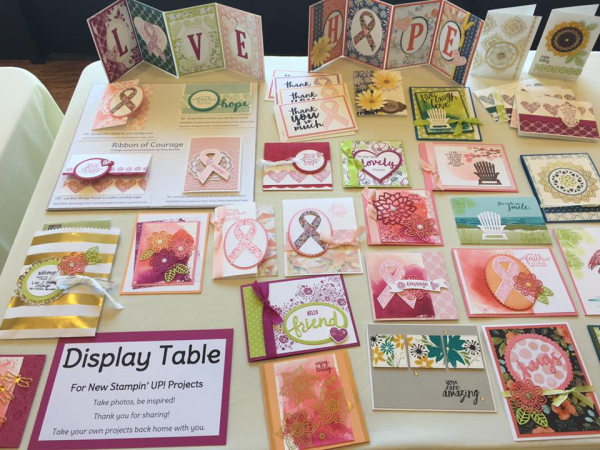 Ribbon of Courage stamp set and framelit bundle card idea display, Luv 2 Stamp Group meeting June 2017, by Patty Bennett