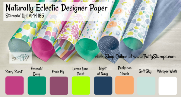 144185 Naturally Ecclectic Stampin UP! designer paper and color combo - click shop online at www.PattyStamps.com