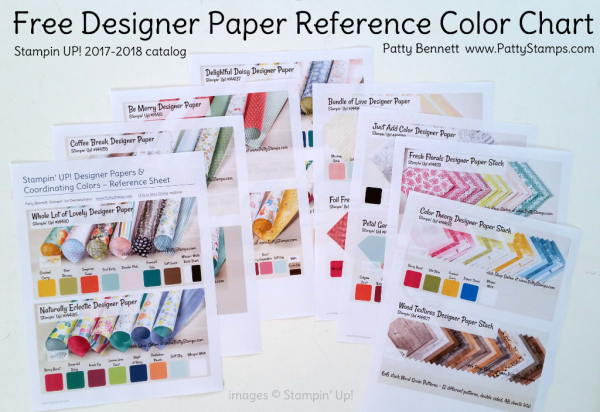 2017 2018 Stampin' Up! Designer Paper Reference chart and color combos - FREE Download from Patty Bennett at www.PattyStamps.com