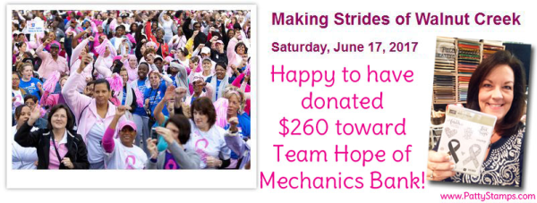 Ribbon of Courage bundle sales donation for Making Strides Against Breast Cancer fundraiser in Walnut Creek, June 2017, by Patty Bennett