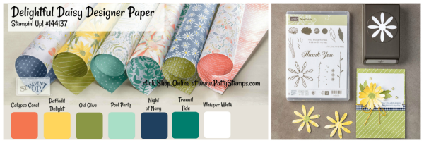 144137 Delightful Daisy designer paper, daisy punch and stamp set bundle, from Stampin' UP! for DIY craft projects, cards and memory keeping projects