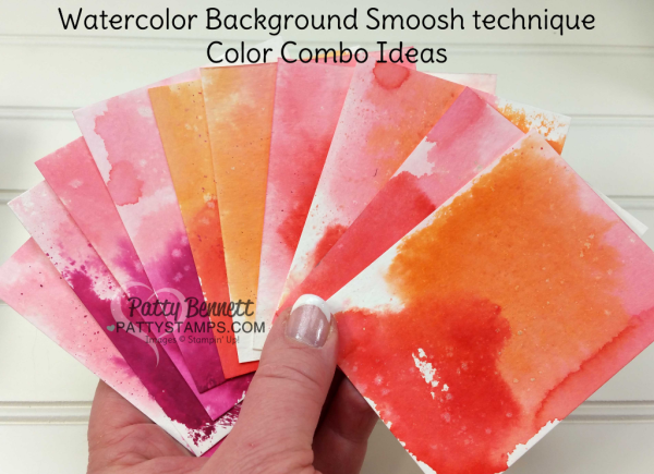 Watercolor paper background smoosh technique with Stampin Up supplies by Patty Bennett