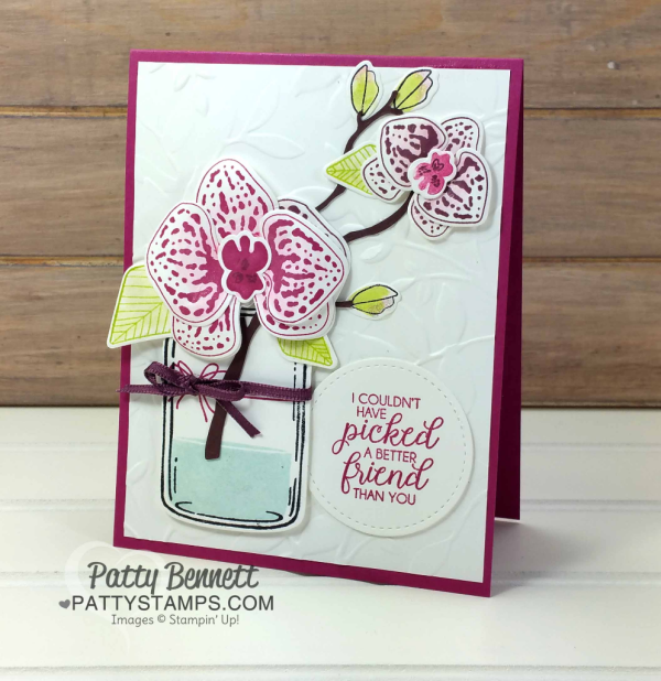 Climbing Orchid stamp set and Orchid Builder bundle card ideas featuring Stampin Up! paper, stamps and ink.  By Patty Bennett