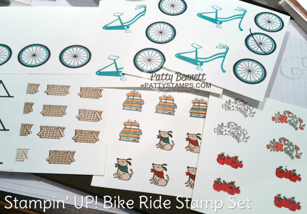 Stamped and Die cut pieces for Bike Ride 4th of July patrioit card, die cut doggie, sunflowers, bike and baskets. Card by Patty Bennett at pattystamps.com Stamped and Die cut pieces for Bike Ride 4th of July patrioit card, die cut doggie, sunflowers, bike and baskets. Card by Patty Bennett at pattystamps.com