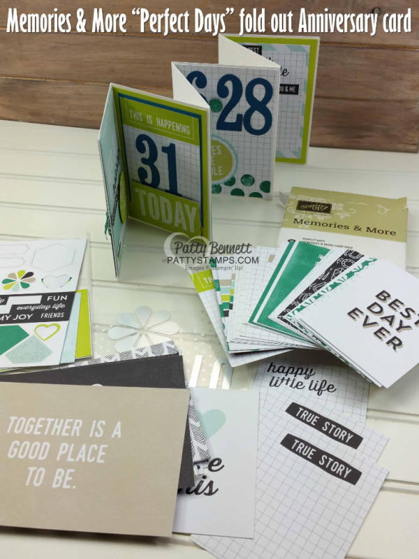 Stampin' UP! Memories and More "Perfect Days" card pack used to create a 6 panel fold-out anniversary card, by Patty Bennett www.pattystamps.com