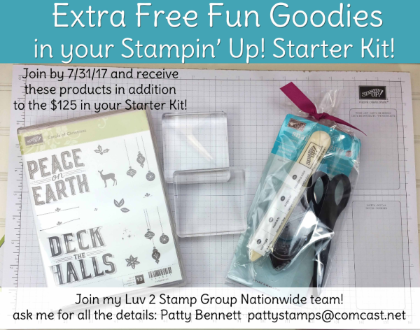 Join the Luv 2 Stamp Group as a Stampin' UP! demonstrator in July and Stampin' Up! will give you all of these free items in your Starter Kit!! Join the Luv 2 Stamp Group as a Stampin' UP! demonstrator in July and Stampin' Up! will give you all of these free items in your Starter Kit!!