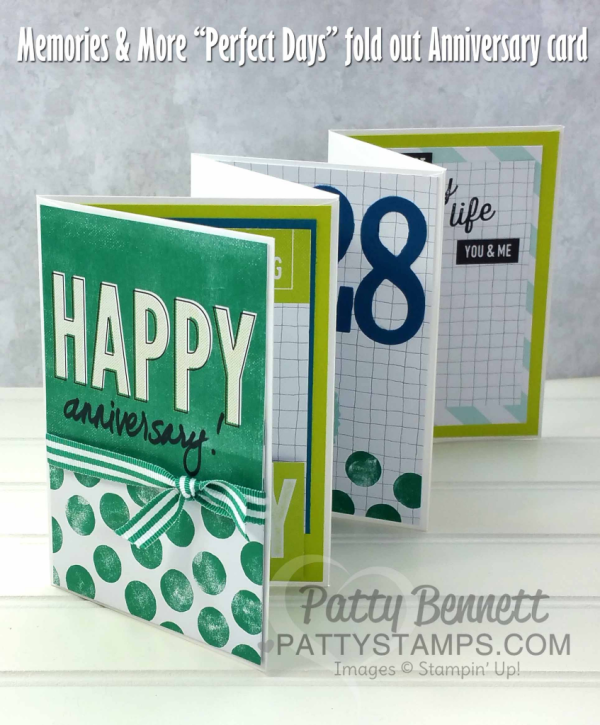 Stampin' UP! Memories and More "Perfect Days" card pack used to create a 6 panel fold-out anniversary card, by Patty Bennett www.pattystamps.com