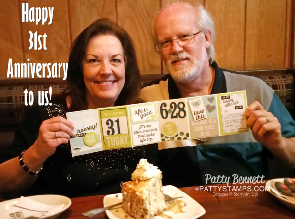 Stampin' UP! Memories and More "Perfect Days" card pack used to create a 6 panel fold-out anniversary card, by Patty Bennett www.pattystamps.com