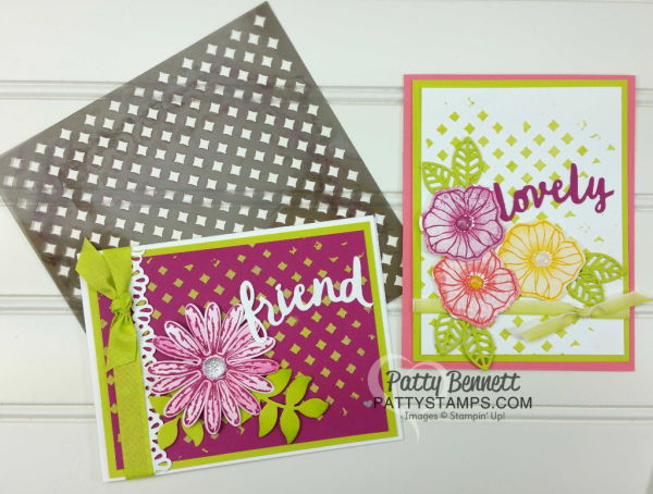 Stampin UP! embossing paste background card idea featuring Delightful Daisy punch and Oh So Eclectic stamp set. Lovely Words thinlit dies embellishment. by Patty Bennett