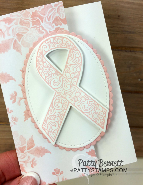 Ribbon of courage stampin up pattystamps class card idea support breast cancer powder pink layering ovals