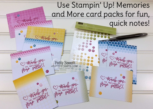 Memories and More card pack "Color Theory" from Stampin' UP!, great for quick stamped thank you, birthday, love you or other note, such as these Luv 2 Stamp Group Prize Patrol tags, by Patty Bennett