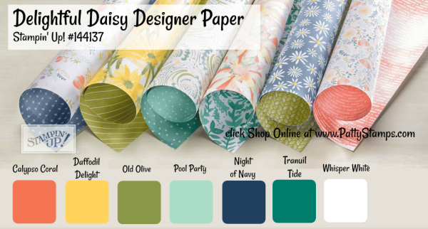 144137 Delightful Daisy designer paper from Stampin' UP! -  click shop online at www.PattyStamps.com
