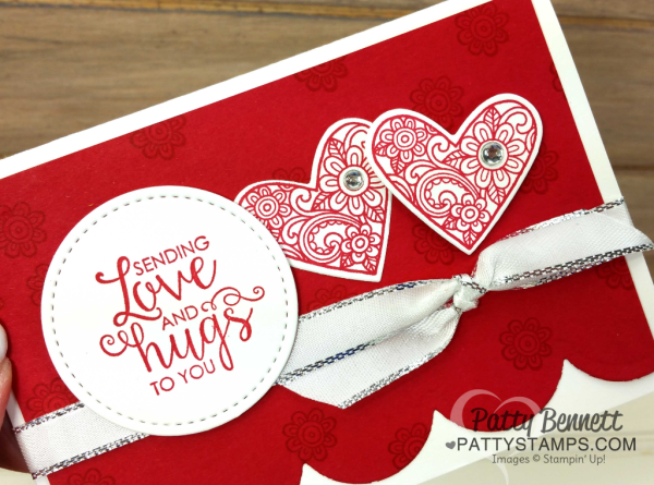 Ribbon of Courage card idea featuring Red Scallops die cut from Seasonal Layers thinlits. Card Idea by Patty Bennett