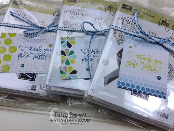 Memories and More card pack "Color Theory" from Stampin' UP!, great for quick stamped thank you, birthday, love you or other note, such as these Luv 2 Stamp Group Prize Patrol tags, by Patty Bennett