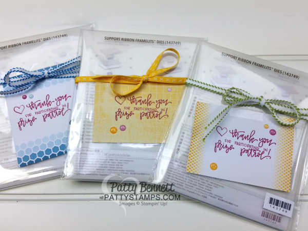 Memories and More card pack "Color Theory" from Stampin' UP!, great for quick stamped thank you, birthday, love you or other note, such as these Luv 2 Stamp Group Prize Patrol tags, by Patty Bennett