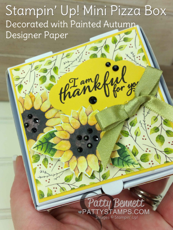 Mini Pizza Box - pg 44 Holiday Catalog - decorated with Stampin' UP! Painted Autumn designer paper, by Patty Bennett