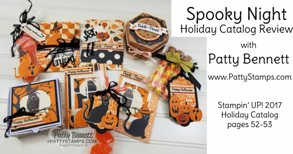 Halloween ideas featuring Stampin' Up! Spooky Night Holiday catalog products. Cards, test tubes, mini pizza boxes, and more! By Patty Bennett