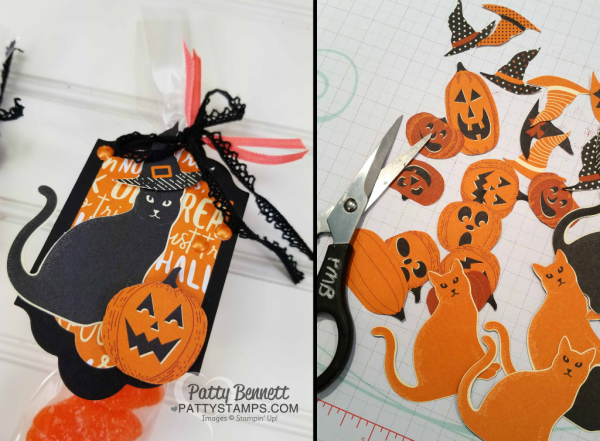 Spooky Cat stamp set and Spooky Night Halloween paper from Stampin' Up! are the perfect accents for these 2x8 cello treat bags for your trick or treaters!