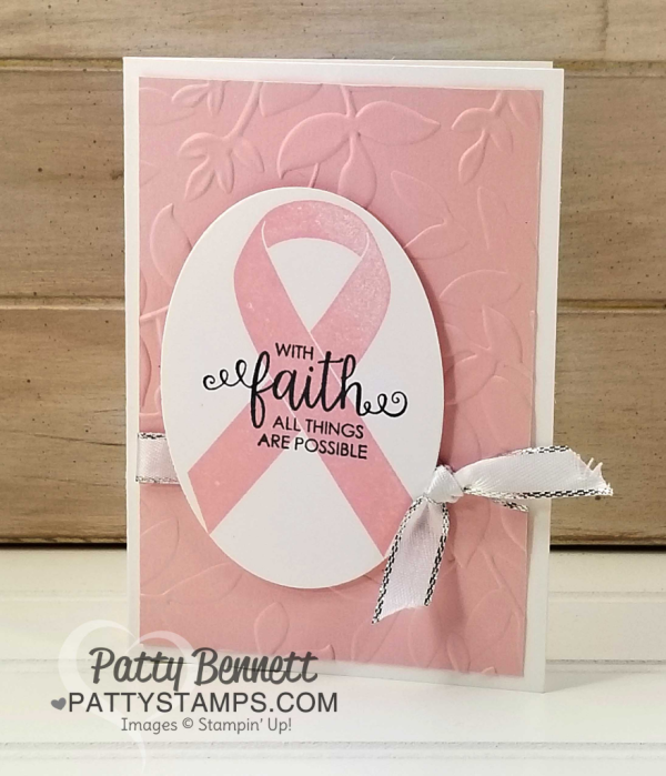 Stampin' UP! Ribbon of Courage stamp set and Support Ribbon framelit dies encouragement note card idea featuring Layered Leaves embossing folder by Patty Bennett Stampin' UP! Ribbon of Courage stamp set and Support Ribbon framelit dies encouragement note card idea featuring Layered Leaves embossing folder by Patty Bennett