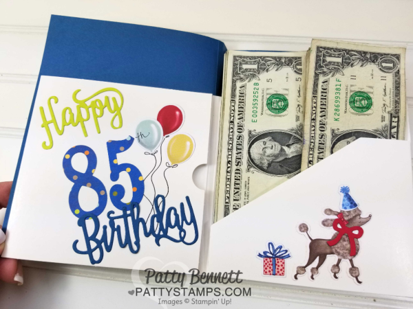 Birthday Memories 85th birthday gift idea - Stampin' Up! designer paper and Birthday Friends framelits, by Patty Bennett