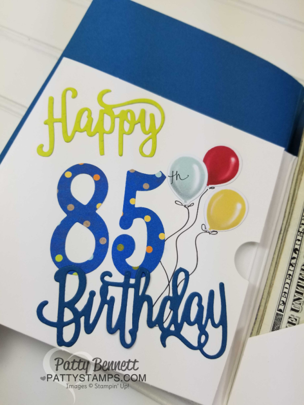 Birthday Memories 85th birthday gift idea - Stampin' Up! designer paper and Birthday Friends framelits, by Patty Bennett
