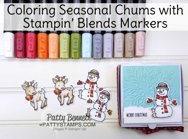 Seasonal Chums snowman colored with Stampin' Up! Stampin' Blends markers on a darling Mini Pizza Box. Christmas gift box idea by Patty Bennett Seasonal Chums snowman colored with Stampin' Up! Stampin' Blends markers on a darling Mini Pizza Box. Christmas gift box idea by Patty Bennett