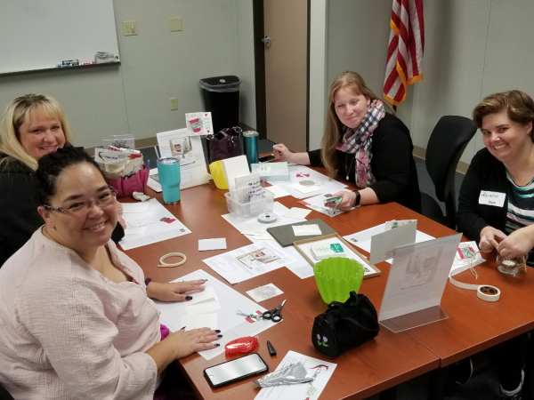 Luv 2 Stamp Group demonstrators creating Starbucks gift card holder project at our Holiday Catalog Stamp Day Luv 2 Stamp Group demonstrators creating Starbucks gift card holder project at our Holiday Catalog Stamp Day