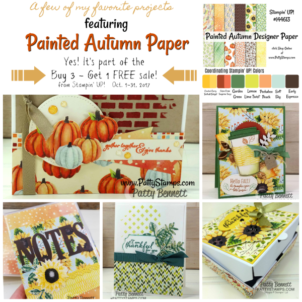 Painted Autumn Paper from Stampin Up! - Great buy 3 get 1 FREE promotion Oct. 1 - 31, 2017. click shop online at www.PattyStamps.com