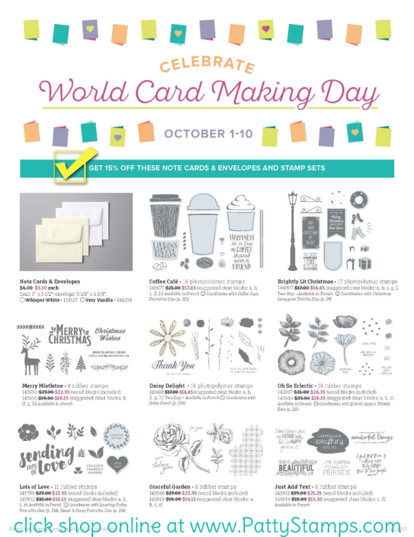Stampin' Up! Sale!  Note cards with envelopes, stamp sets and great deal on Fast Fuse!  Oct. 1 - 10, 2017!  click shop online at www.PattyStamps.com