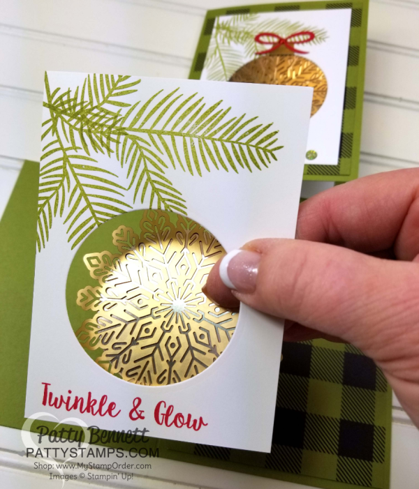 Punch or die cut a circle for the Foil Snowflake on this quick and easy Christmas Card idea from Patty Bennett Punch or die cut a circle for the Foil Snowflake on this quick and easy Christmas Card idea from Patty Bennett