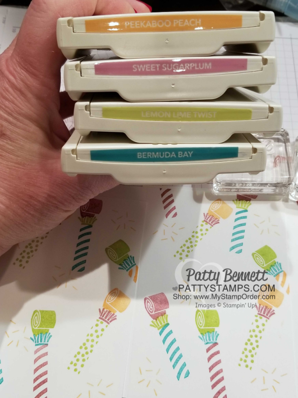 Color combo for the Party Panda celebration card idea featuring Picture Perfect Birthday stamp set from Stampin' Up!  New products for 2018. Card by Patty Bennett