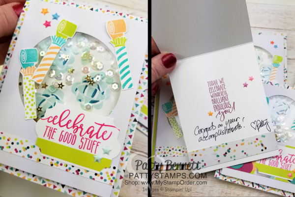Celebrating the Luv 2 Stamp Group with Picture Perfect Party shaker cards by Patty Bennett featuring 2018 Stampin' UP! Occasions catalog products.