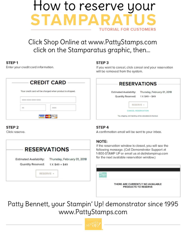 How to reserve your Stampin Up Stamparatus with pattystamps.com