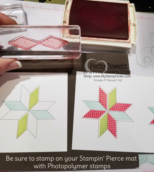 How to stamp the Stampin' UP! Quilted Christmas suite - Christmas Quilt paper squares by Patty Bennett