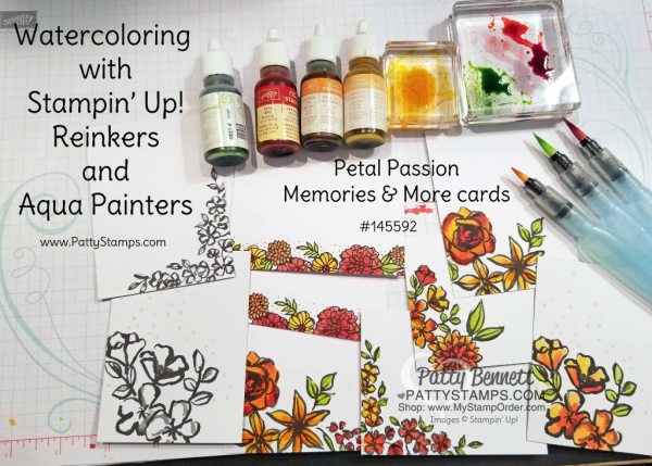 How to watercolor on Stampin' UP! Memories & More Petal Passion floral cards by Patty Bennett