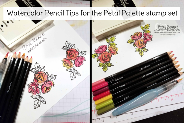 Watercoloring tips for the Petal Palette stamp set and Stampin' Up! watercolor pencils with Patty Bennett